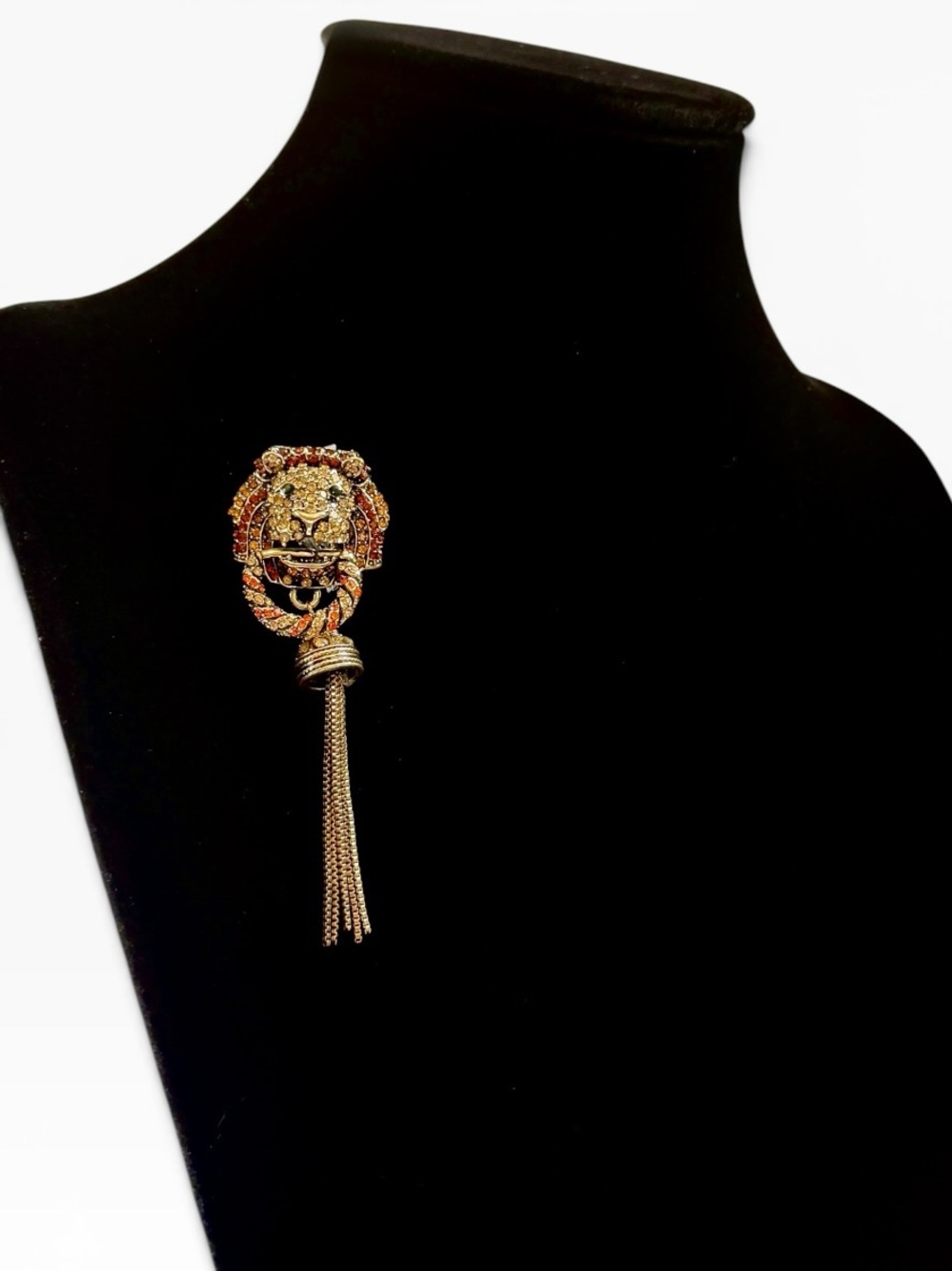NEIMAN MARCUS Lion Crystal Tassel Brooch | Vintage Glam Statement | New